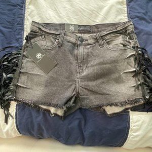 Womens Rock Republic Fringe Lolita Black Puddin denim shorts sz 10 New w…